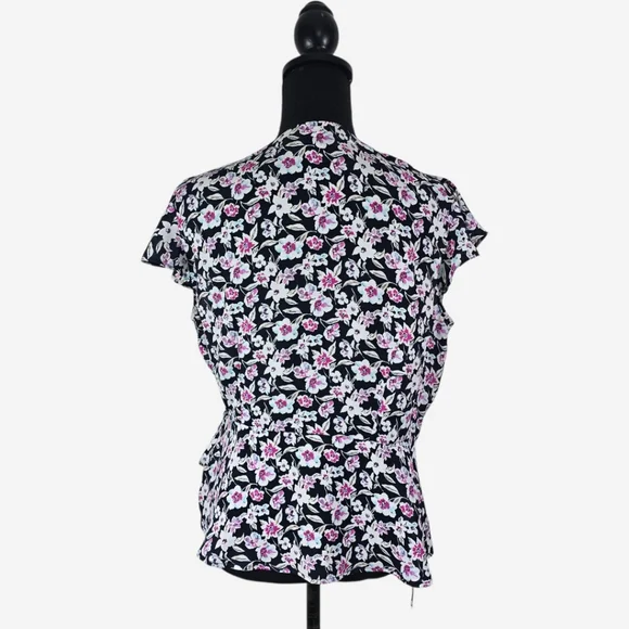 Floral Wrap Blouse Womens Medium Black V Neck Banana Republic - Picture 14 of 14